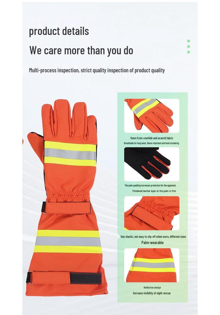 Extended Flame Retardant Heat-Insulating Five-Finger Forest Firefighting Gloves