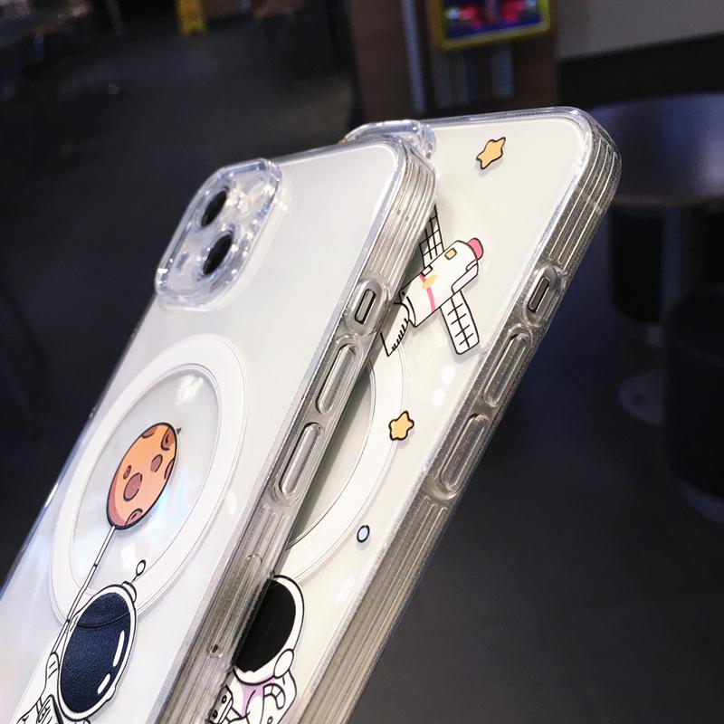 Прозрачный чехол для телефона с изображением космонавта и космоса для Iphone 14 13 12 11 Pro Max 14 Plus 14pro 11, мягкий силиконовый чехол с беспроводной зарядкой