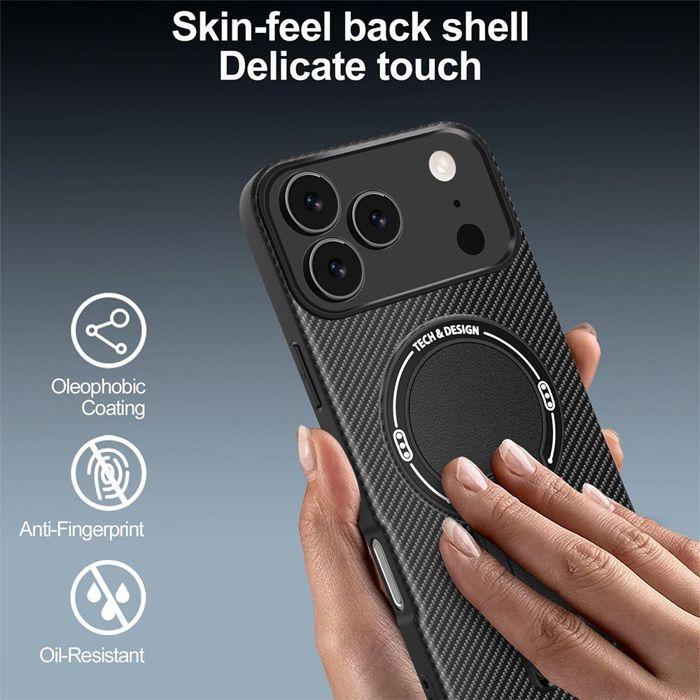 Coque pour iPhone 18 Pro Max, Silicone avec Cercle Magnétique et Support - Noir - 2 Verres Trempés