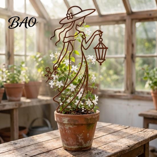 Iron Garden Art 11.8 Inch Plant Trellis for Climbing Plants, Elegant Lady Metal Yard Decor Trellis, Decorative Flower Support Outdoor Landscaping
