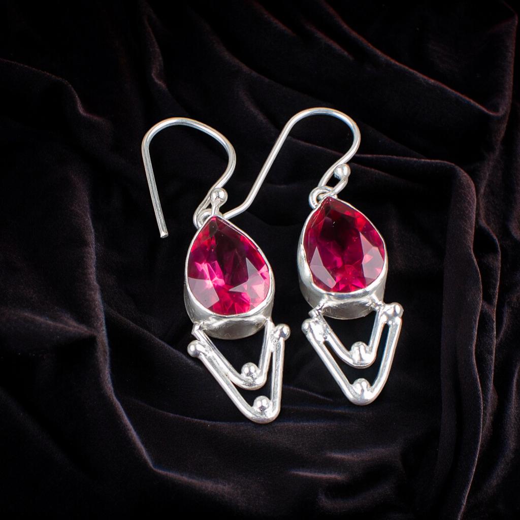 Pink Tourmaline Gemstone 925 Solid Silver Jewelry Earrings 1.90" Gift For Women EE-39-18