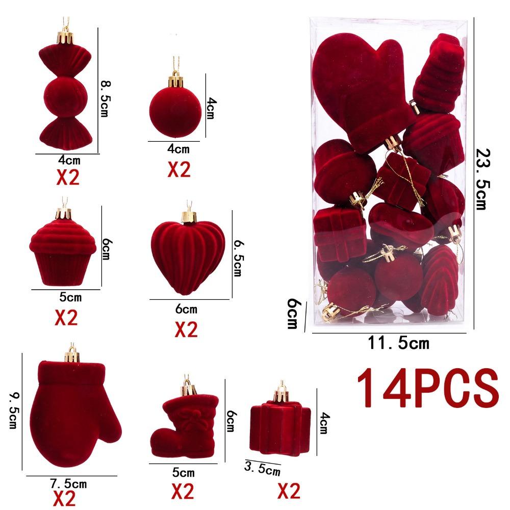 14PCS Flocking Finish Christmas Balls Pendant Christmas Tree Hanging Decoration Xmas Tree