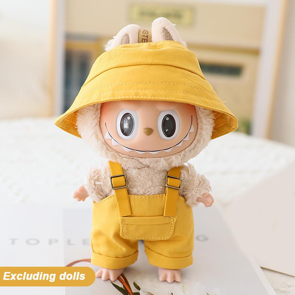 For 17cm Doll Clothes Fashion Bucket Hat Overalls Doll Clothes Color Match Hoodies Dolls Accessories Cute Decoration Little Clothes