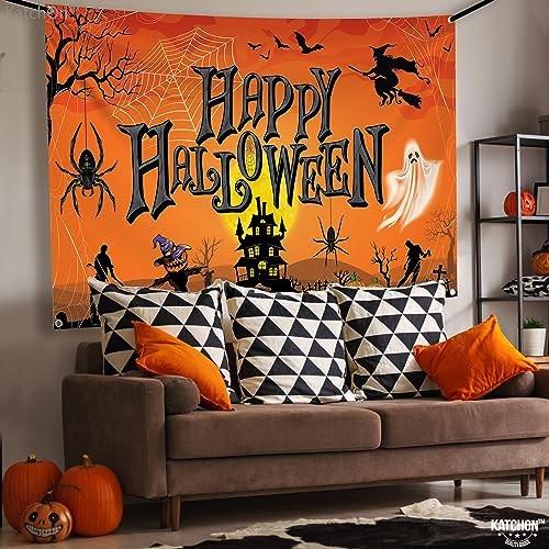 Orange Happy Halloween Banner 72x44 Inch Halloween Orange