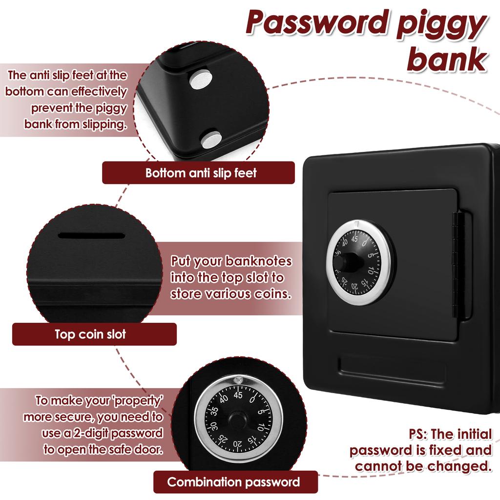 Стальная копилка, черная копилка, депозитная банка с кодовым замком, устойчивая к падениям, для хранения денег и монет, подарок для детей и взрослых