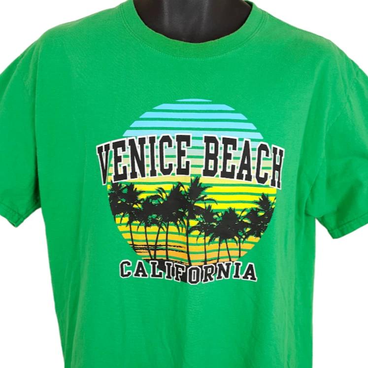 Vintage Venice Beach 100% Cotton T-shirt Mens Tees Top Mens Size Large Green Y2K Travel Destination