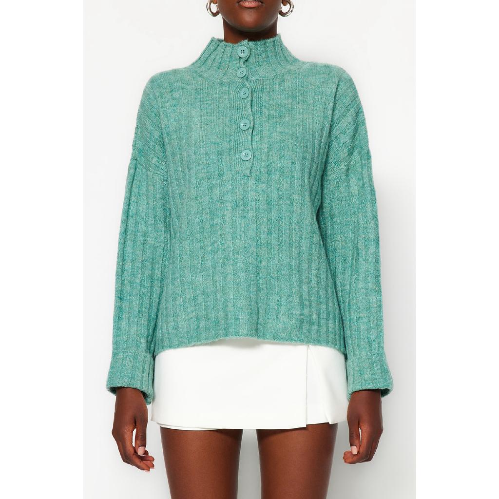 Бежевый вязаный свитер с широким узором и мягким текстурированным высоким воротником Twoaw21kz0783