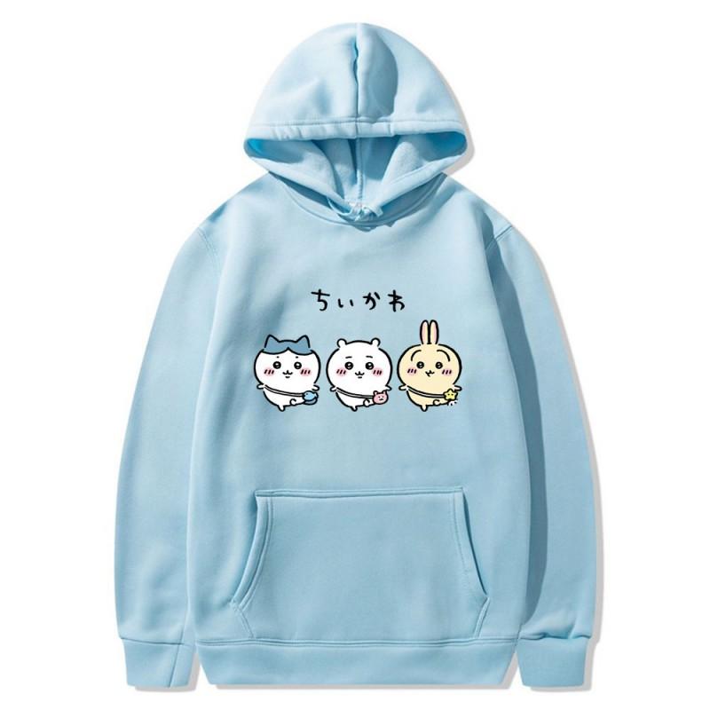 Chiikawa Self-mocking Bear Anime Couple Hoodie Fleece Lined Womens Casual Winter Hooded Sweatshirt