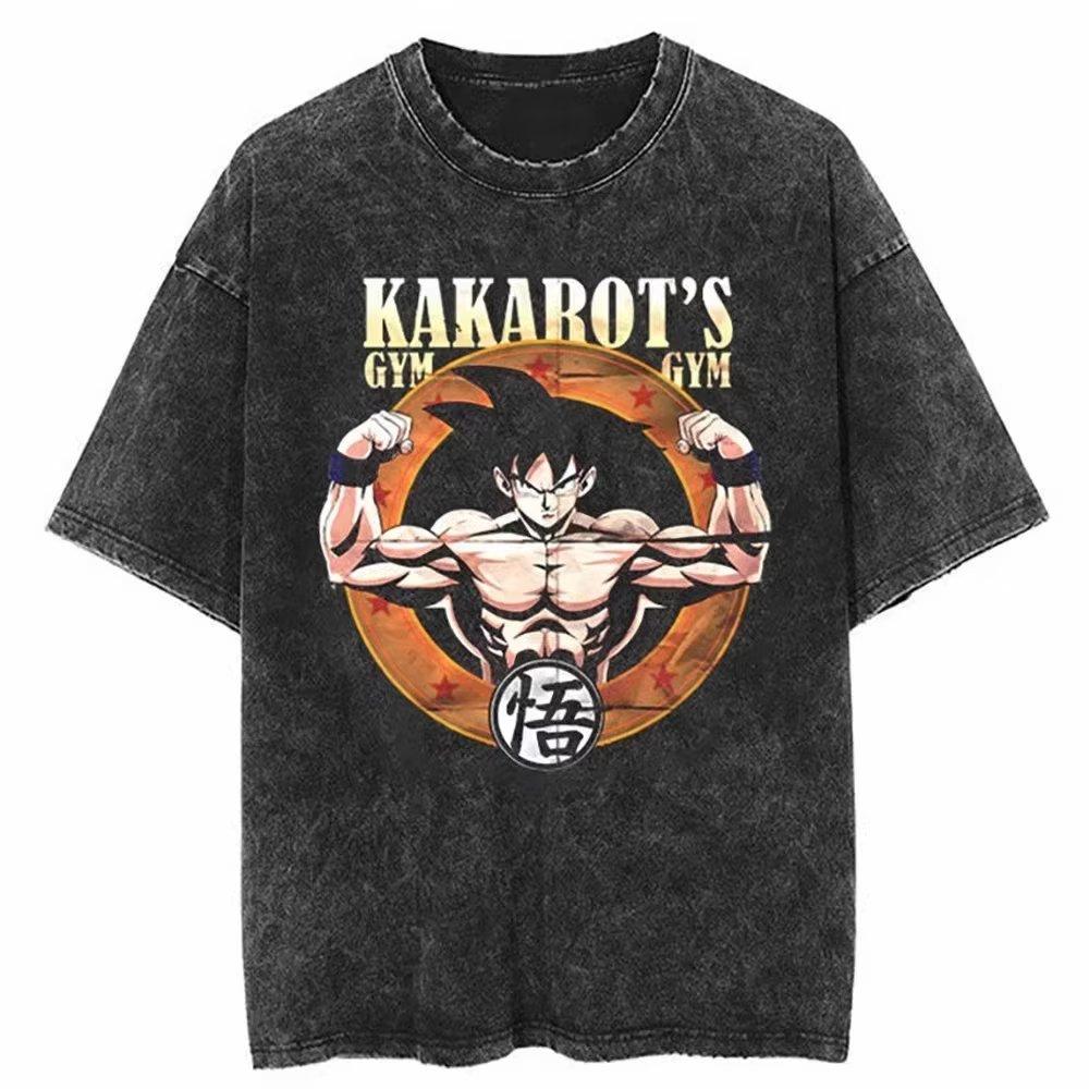 Anime Dragon Ball Goku Printed Tshirt Mens and Womens Washed Tshirt High Quality Vintage Cotton Tshirt Harajuku YK Tops
