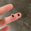 Goose Egg Stud Earrings Women's Light Luxury Niche Micro-inlaid Zircon Red Flash Oval Ear Jewelry