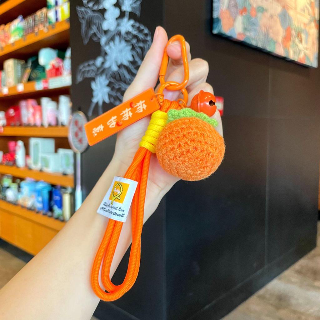 Exquisite Hand-Woven Wool Crochet Persimmon Peanut Keychain Pendant