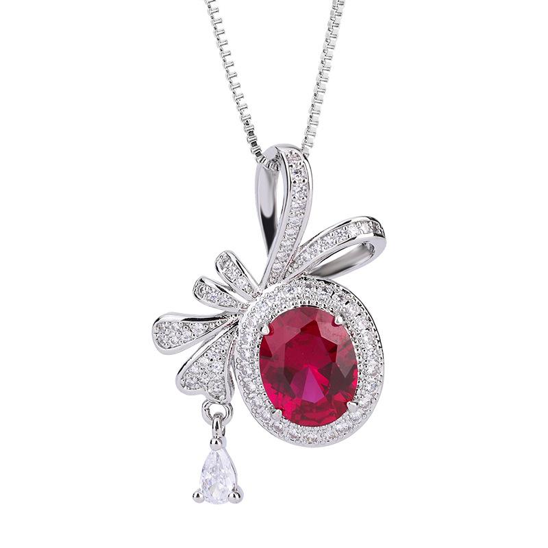 Jewelry Copper Bottom Gold-Plated Simulation Treasure Bow Creative Pendant Necklace Diamond Main Stone 8 *