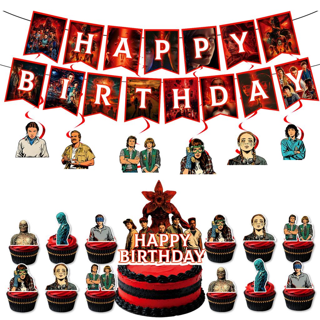 Birthday Party Decorations Strangers Balloon Kit Disposable Partys Plates Tablecloth Tableware Kids Supplies  Gifts