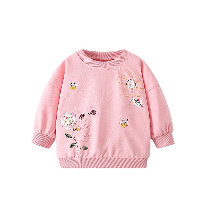 Весна осень чистый хлопок вышитый цветок толстовка с капюшоном для девочки свитер Детская одежда футболки с длинным рукавом для девочек универсальные топы толстовки
