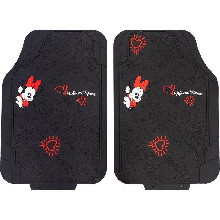 Tapis De Sol Tataway Paire De Tapis De Voiture Minnie Mouse, Pvc, Universel, 44 X 65 Cm, Noir Et Rouge