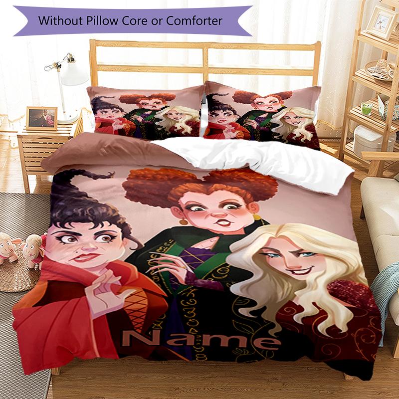 3pcs Custom Name Hocus Pocus Bedding Set Duvet Cover Closure Includes 1 Duvet Cover & 2 Pillowcases, Soft and Comfortable for All Seasons.