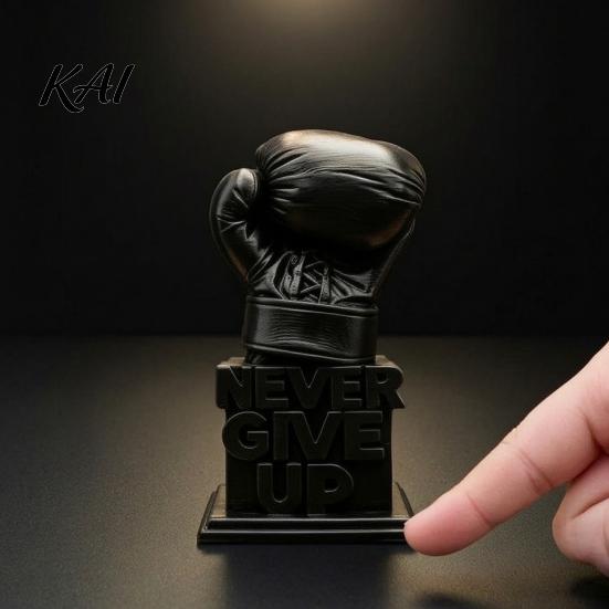 Boxing Enthusiast Gift 3D Printed Glove Desk Figurine, Never Give Up Inspirational Motivational Hard Work Encouragement Statue, Resin Decor
