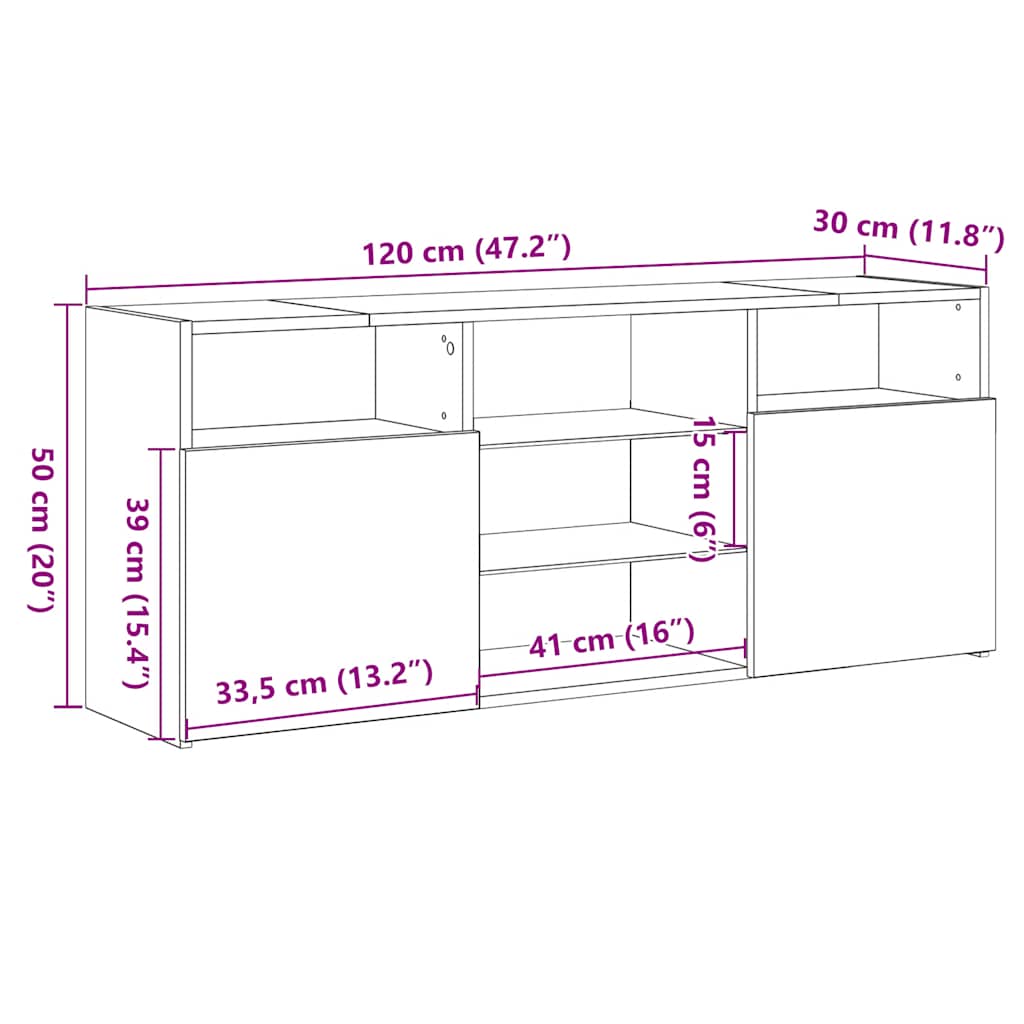 TV Stand with LED Lights Sonoma Oak 120 x 30 x 50 cm