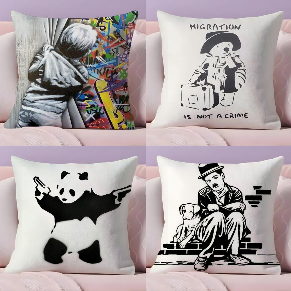 Banksy Раскрытие Искусства Наволочка Плюшевая Ткань Мягкая Двусторонняя Печать Диванная Теплая Зимняя Домашняя Подарочная Наволочка