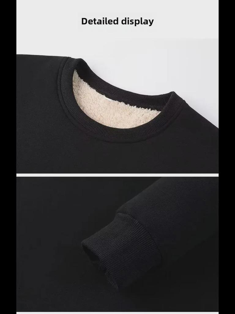 Men's Plush Fleece Casual Sports Suit: Warm Round Neck Sweatshirt & Trousers Set for Autumn/Winter