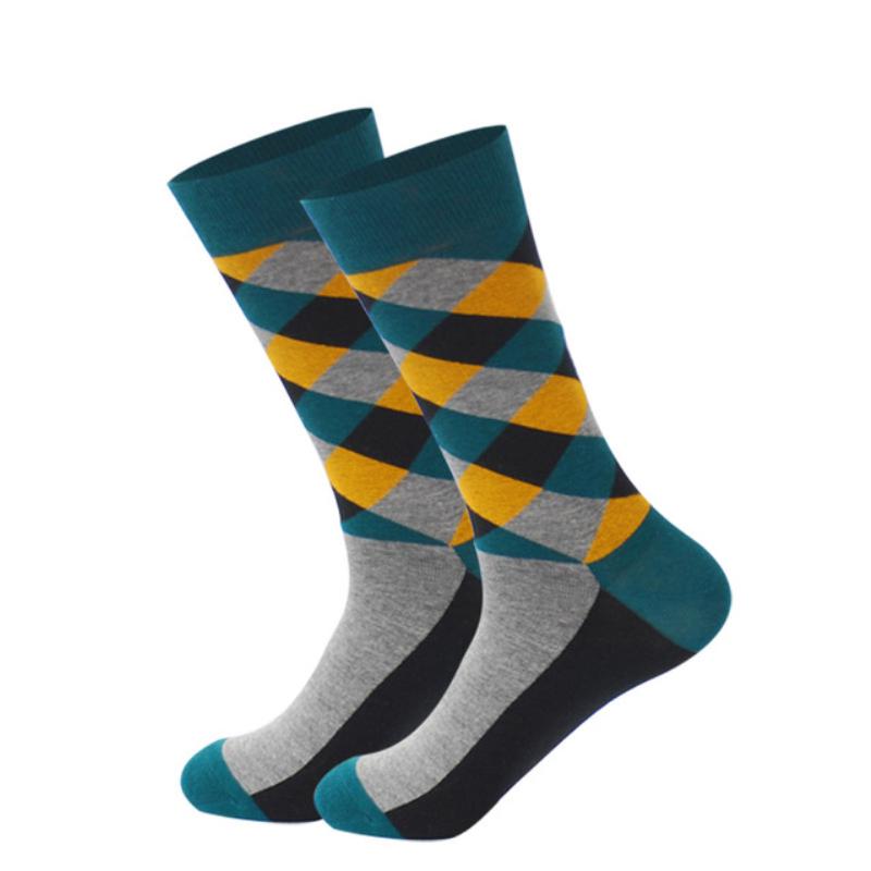Men's Fashion Socks Cotton Wedding Socks Paragraph Diamond Pattern Geometric Business In Tube Socks