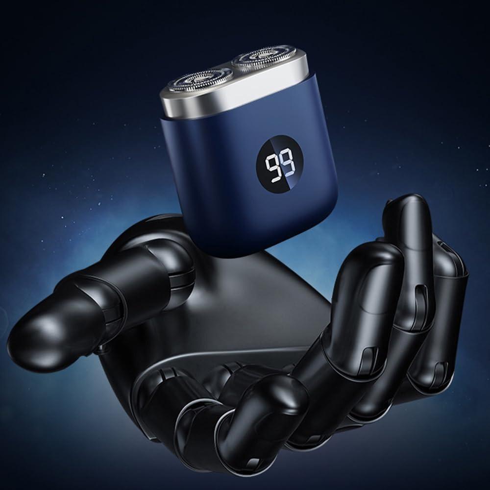 New mini dual-head electric shaver, brand new lightweight waterproof shaver, rechargeable shaver with USB-C port, with battery display (blue)