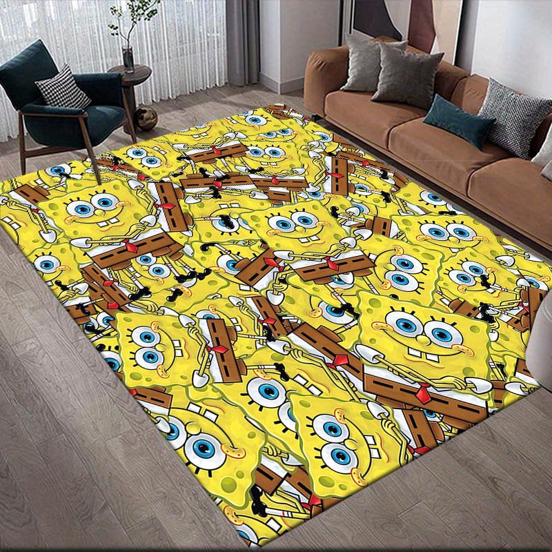 SpongeBob SquarePants Flannel Pattern Square Carpet,Area Rug,Carpet Rug for Living Room Bedroom Sofa Playroom Decor,Non-slip Floor Mat