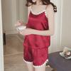 2 Pcs/Set Fashion Lady Pajamas Set Breathable Silky Two-piece Sleeveless Spaghetti Strap Lady Night Clothes Sleeping Clothing