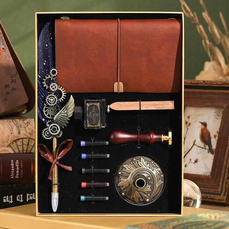 Перьевая ручка Сова Ручка для макания Механизм Шестерня Ручка с чернильным мешком Подарочная коробка Подарок на день рождения