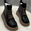 Fashion Retro Versatile Short Boots Women's 2024 Autumn Winter New British Style Thick Sole Elevated Small Short Boots Vulcanized Sole