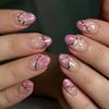 Flower Press On Nail Spring False Nail Short Oval Stick On Nail Glitters Acrylic Artificial Nail Manicure Nail Accesory