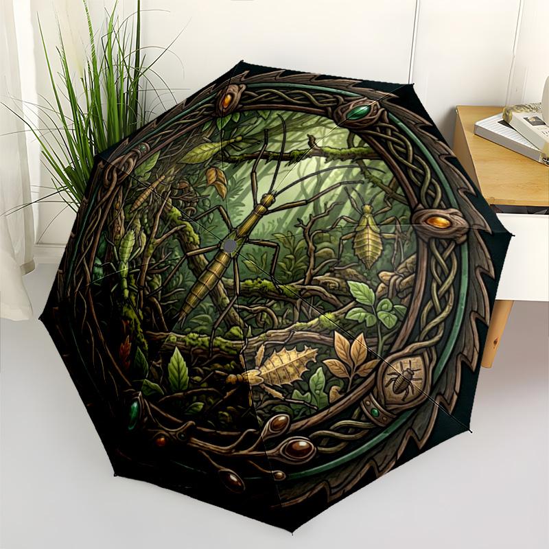 Forest Insect Circle pattern umbrella, portable and foldable design, 8 ribs, a casual accessory for Halloween, Christmas, and birthday gifts.