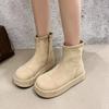 Fashion Platform Short Thigh Boots Women's Fashion Round Toe Spliced Suede Side Zipper Non-Slip and Anti-Slip Flats
