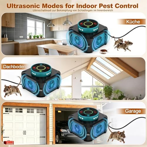 Ultrasonic Rodent Repeller 4 Modes Indoor Outdoor Electronic Mouse Rat Pest Deterrent for Attic House Warehouse Basement Garage Office
