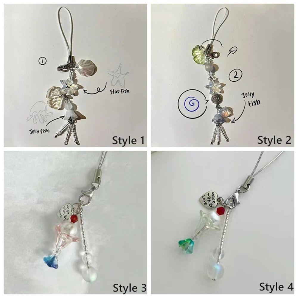 Ocean Style Jelly Fish Pendant Cellphone Strap Mobile Phone Chain Y2K Phone Lanyard Bag Keychain