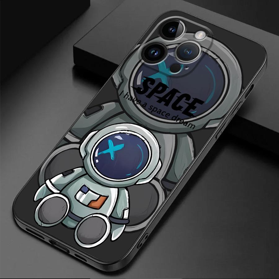 Роскошный Чехол для Телефона Астронавт Космос для iPhone 16 Pro 13 Pro 14 XR 12 Mini 15 Pro Max XS X 7 8 SE 11 13pro Cover Черный Мягкий