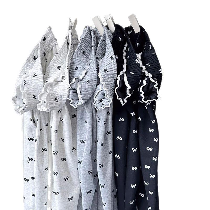 Женские повседневные брюки с высокой талией, драпировкой в виде банта и принтом - Петит, длиной до пола, с широкими штанинами, прямого кроя для весны и осени