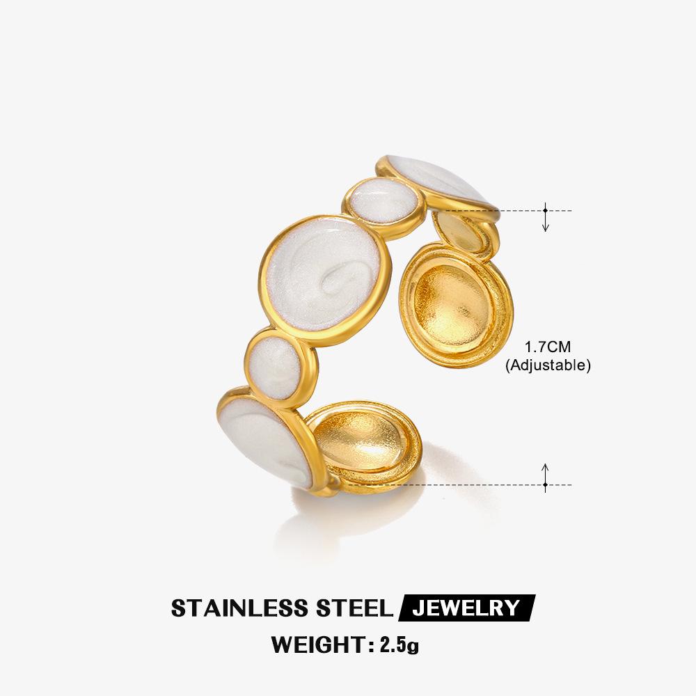 Stainless Steel Vintage White Enamel Open Rings for Women 18K Gold Plated Adjustable Finger Ring Wedding Chic Jewelry