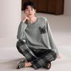 Men's Plus-Size Pure Cotton Long-Sleeve Pullover Pajamas for Spring & Autumn