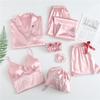 "Korean Striped Women's Seven-Piece Pajama Set for All Seasons"