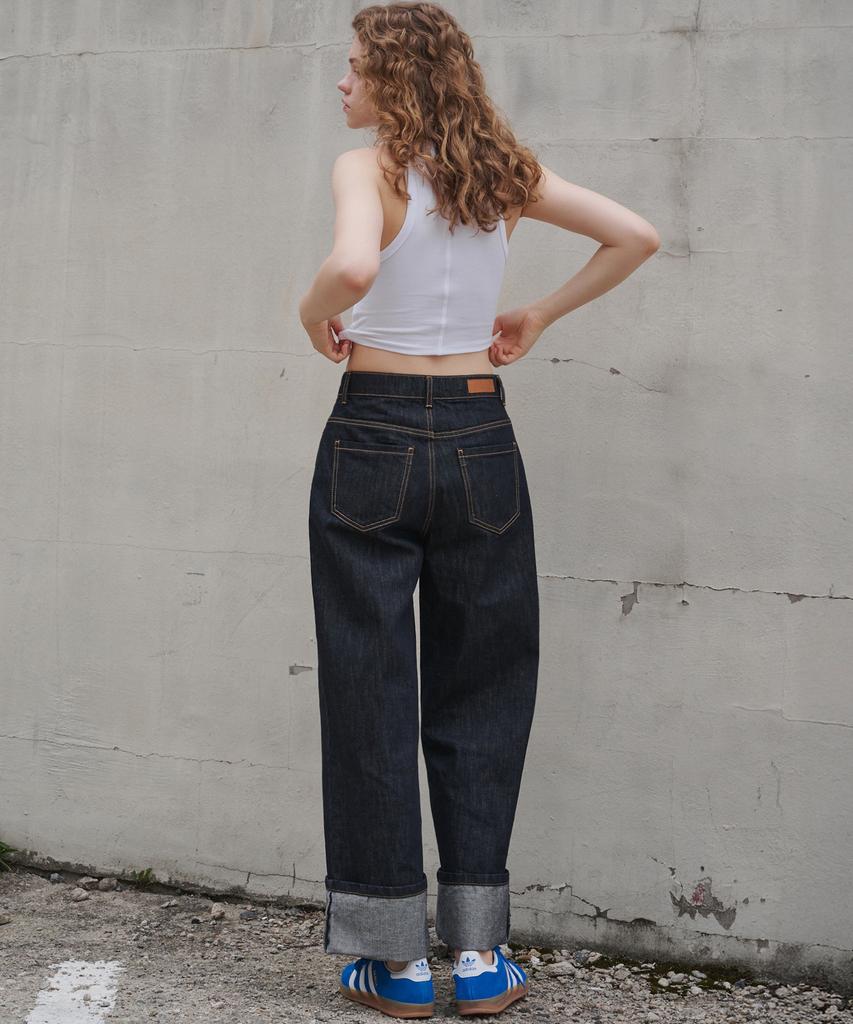 MALOUPE 9146 Rolled-Up Non-Faded Denim (Dark Indigo)