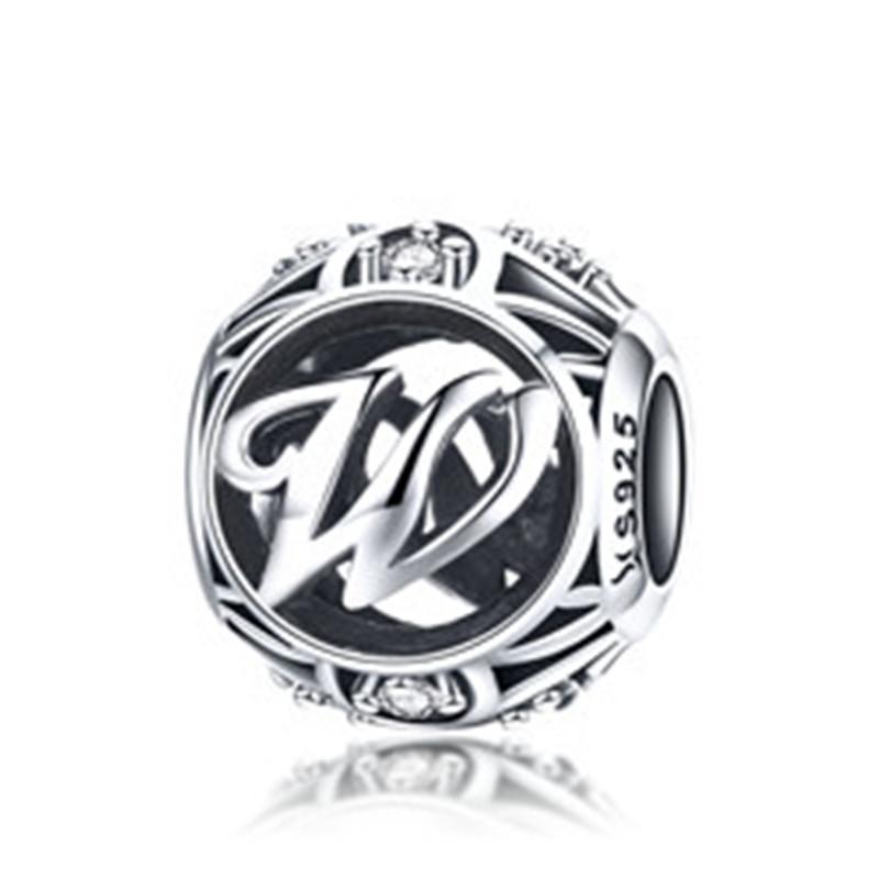 BAMOER Круглые шармы из стерлингового серебра 925 "Латинский алфавит"