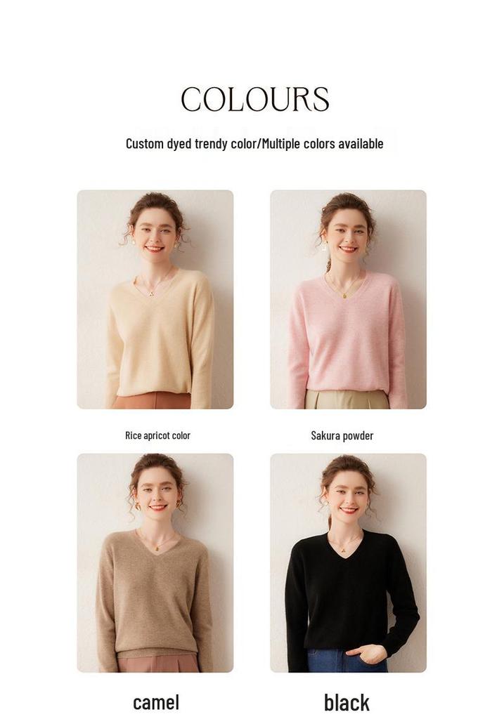 2026 Autumn/Winter Women's V-neck Cashmere Sweater – Loose, Lightweight Knit Top