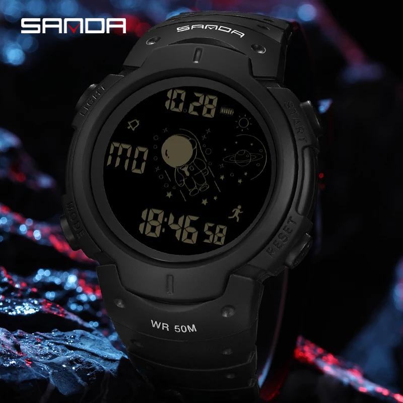 SANDA NewDigital Sports Boy Student Men LED Wristwatches Watch Multifunctional Electronic Luminous Waterproof Reloj Hombre