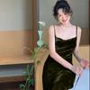 Платье на талии с подтяжками для женщин, винтажная юбка средней длины, универсальная бархатная юбка-основа