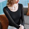 Mesh Base Shirt for Women In Spring and Autumn Clothes New Round Neck Long-sleeved T-shirt Stretch Inner Solid Color Top