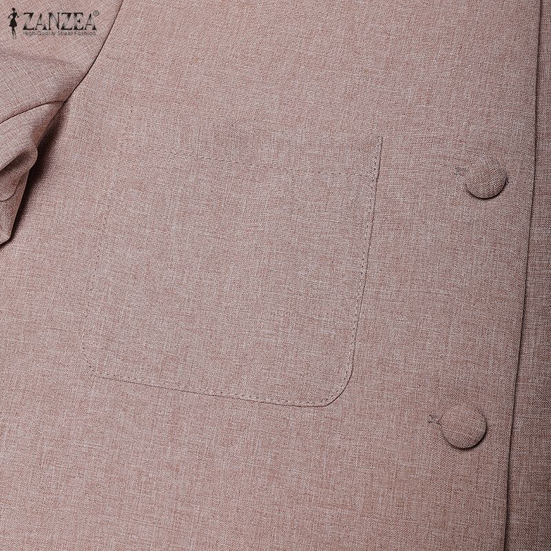 ZANZEA Женская повседневная блузка-кардиган с круглым вырезом и длинным рукавом