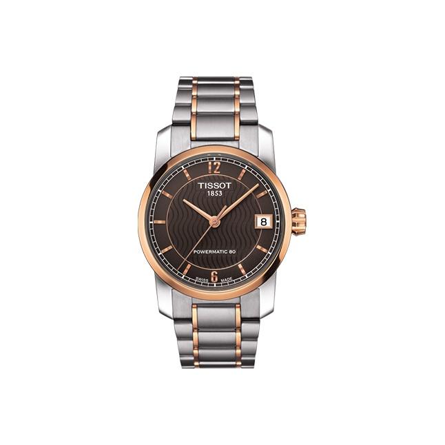 Tissot Женские часы с титановым автоматическим механическим механизмом, водонепроницаемость 50 метров, диаметр 32 мм, кофейный циферблат, T087.207.55.297.00