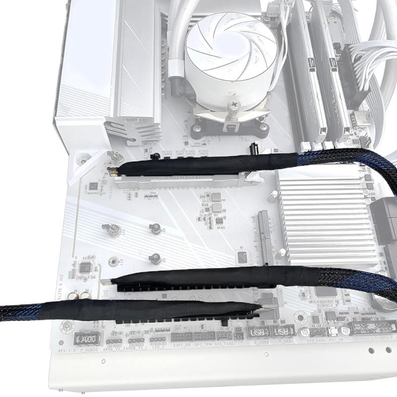 Гибкий удлинительный кабель PCIe5.0 X16 с выходом влево и входом вправо, оплетенный экранированным проводом, для передачи сигнала без потерь