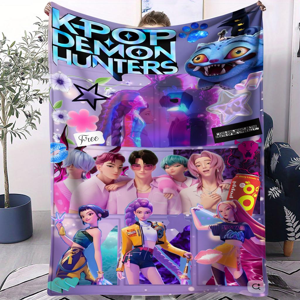K-pop Охотники на демонов Фланелевое одеяло Горячее Аниме Плюшевый Теплый Плед для Домашнего Отдыха Дивана Покрывало для Кровати Офисный Сон Кемпинг Путешествия Подарок